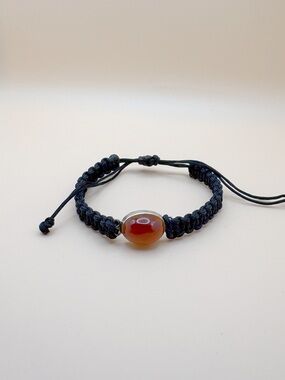 Handmade Macrame Red Agate Bracelet- Black Cord